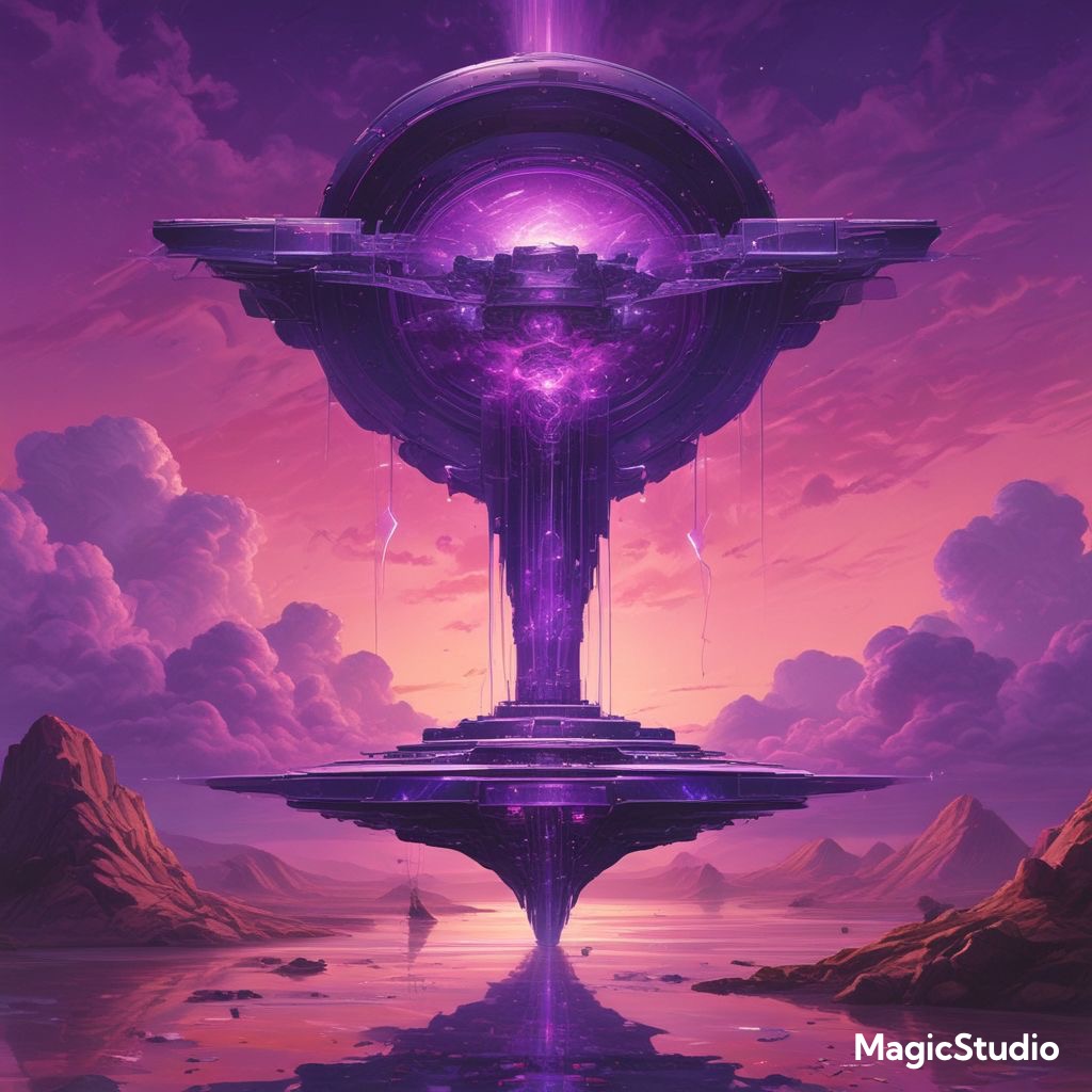 Back of a man at a concert. Hes wearing a beanie hat and a baggy denim jacket with studs. Photo with a purple hue